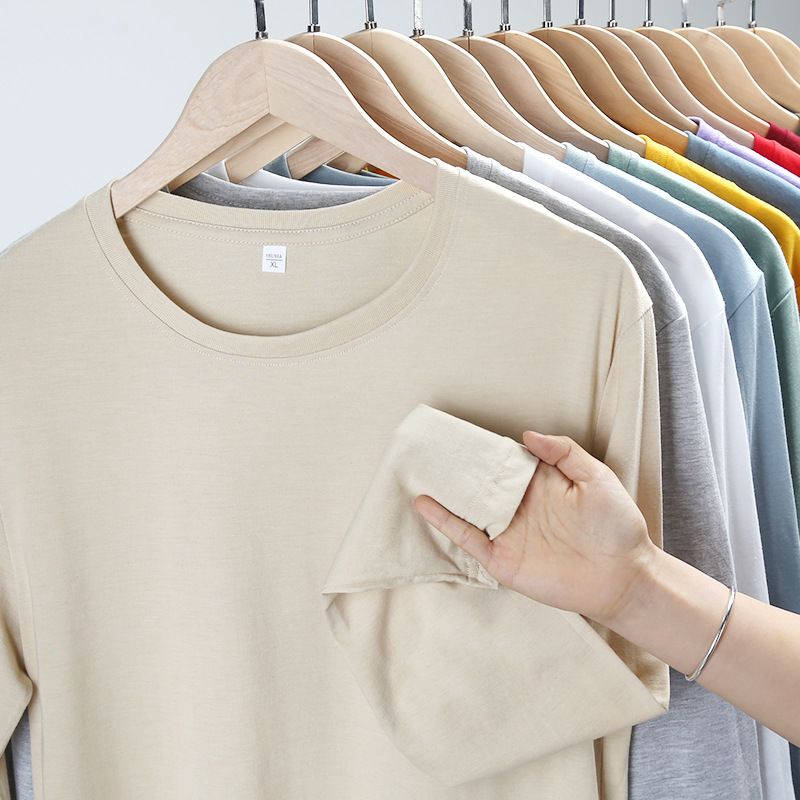 180g plus size round neck solid color combed cotton sports loose casual long-sleeved T-shirt bottoming shirt top in stock generation hair