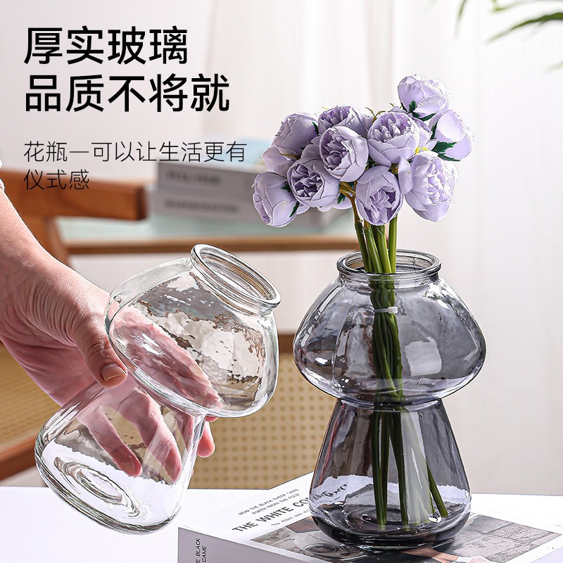 Vaso de vidrio de alto valor ligero de lujo encantador hongos sala de estar mesa de comedor hidroponía rica vasijas de bambú decoración de sala de estar