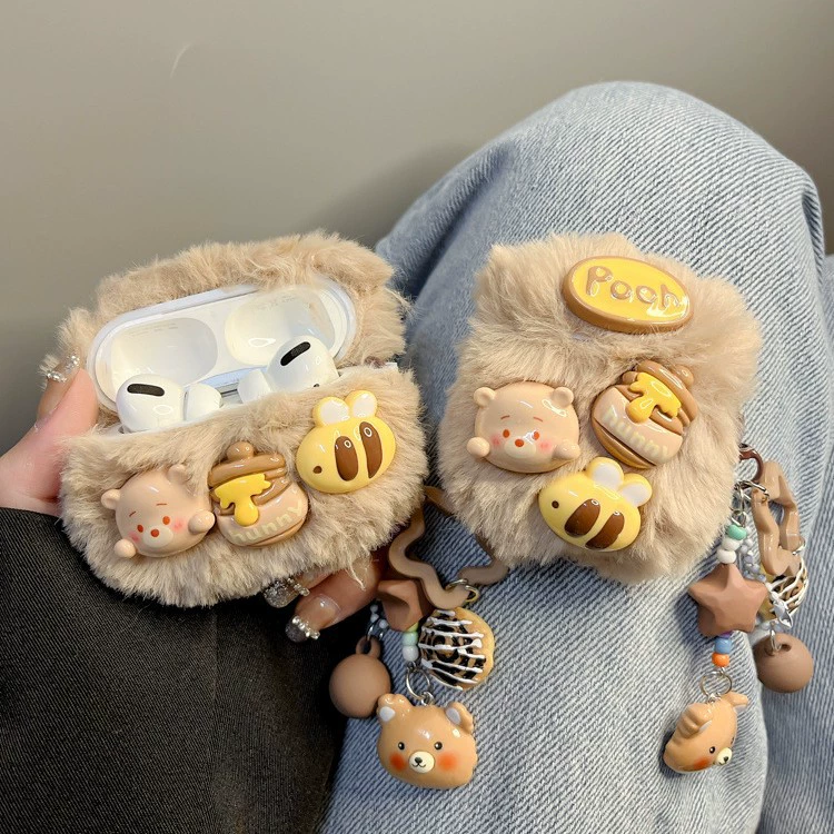 Ins Cute Plush Honeypot Bear Protective Case for airpods Pro 2 Generation 3 Generation 4 Generation Bluetooth Wireless Ear