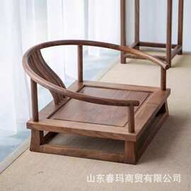 老榆木新中式圈椅家用茶桌喝茶椅单人飘窗喝茶圈椅禅意榻榻米圈椅