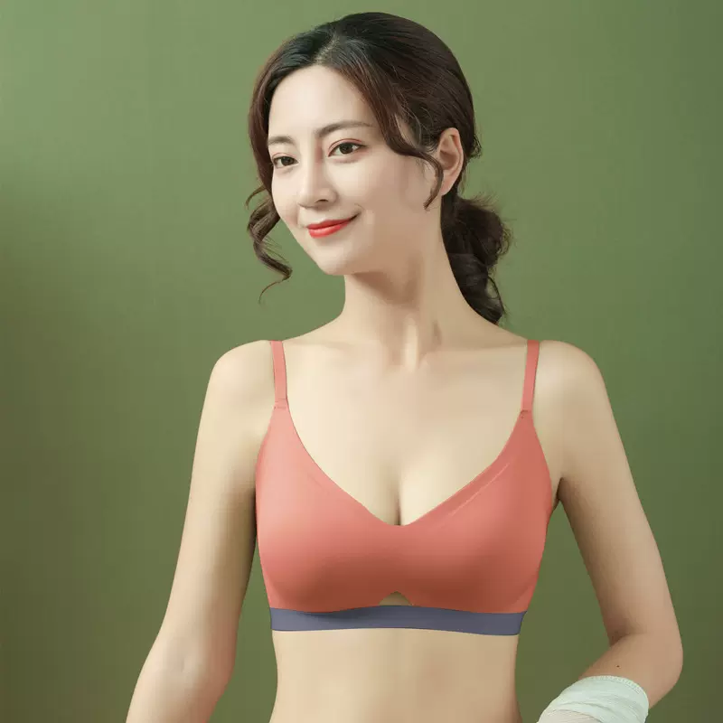 泰国闺蜜乳胶内衣三角杯镂空性感细肩带聚拢撞色大码轻氧无痕文胸