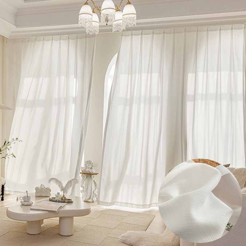 Factory Direct Sales Cross-Border Jacquard Curtains, Light-Transmitting but Not See-Through, Phantom Sheer White Sheer Curtains, Finished Product for Living Room and Bedroom Windows