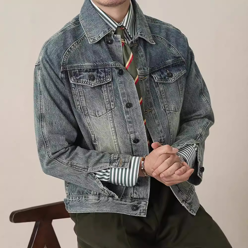 Chaqueta de vaquero azul claro lavable suave y cómodo hacer chaqueta de vaquero viejo chaqueta de trabajo de primavera y otoño chaqueta de vaquero