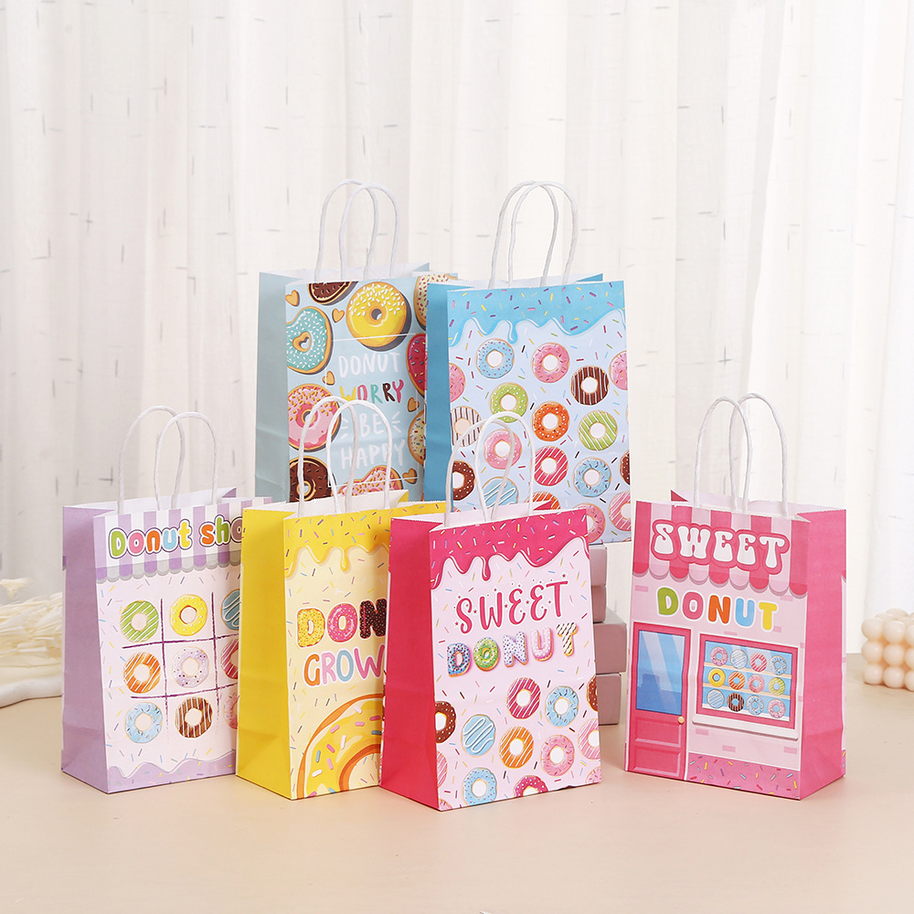 商场礼品袋批发外卖袋礼物手提袋甜甜圈包装袋牛皮纸购物袋现货