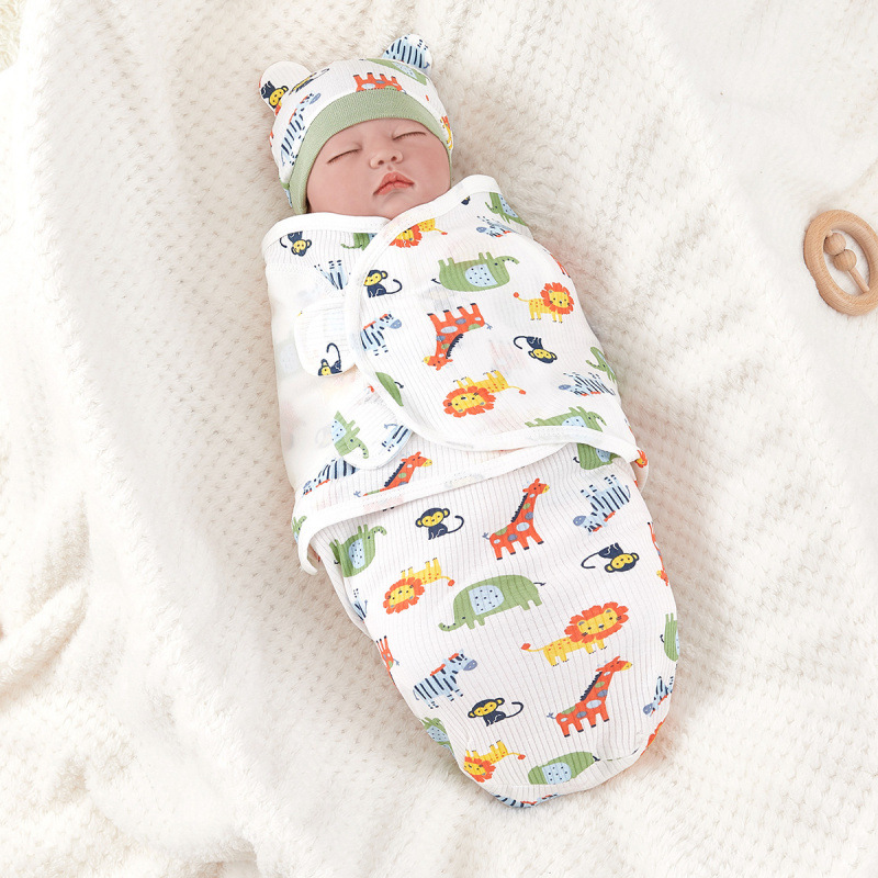 Newborn Anti-Jump Swaddle Pure Cotton Printed Swaddle Four-Season Baby Wrap Two-Piece Set Baby Anti-Kick Quilt Blanket