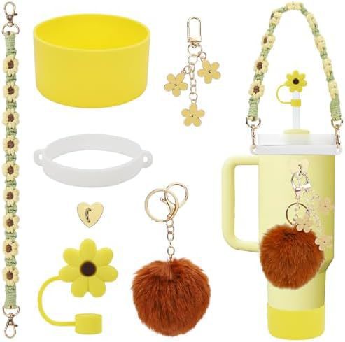 Nuevos productos Stanley taza de agua de mano cadena de taza de flores colgante de amor Begonia gorra de paja bola de peluche llavero