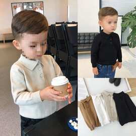 婴童装男宝宝秋冬装儿童毛衣小童翻领打底衫百搭男童针织衫现货