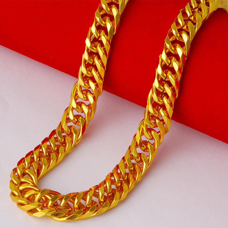新款夸张大金链子60cm潮牌霸王金土豪金项链男 仿黄金12mm宽5mm厚