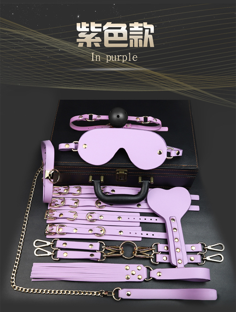 SM Bondage Set 9-Piece PU Leather & Alloy Cuffs, Collar, Low-Temp Candle — detail image 13