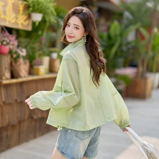 时尚轻薄透气防晒衣女立领短外套夏季防晒服宽松休闲夹克户外开衫