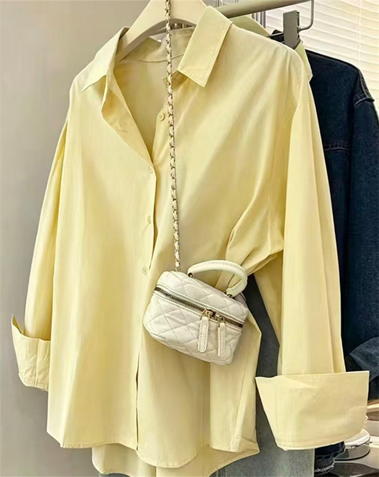 Women's Blue Shirt Elegant New Design Casual Loose Fit Long Sleeved Shirts For Layering Outerwear_ecoleips.com