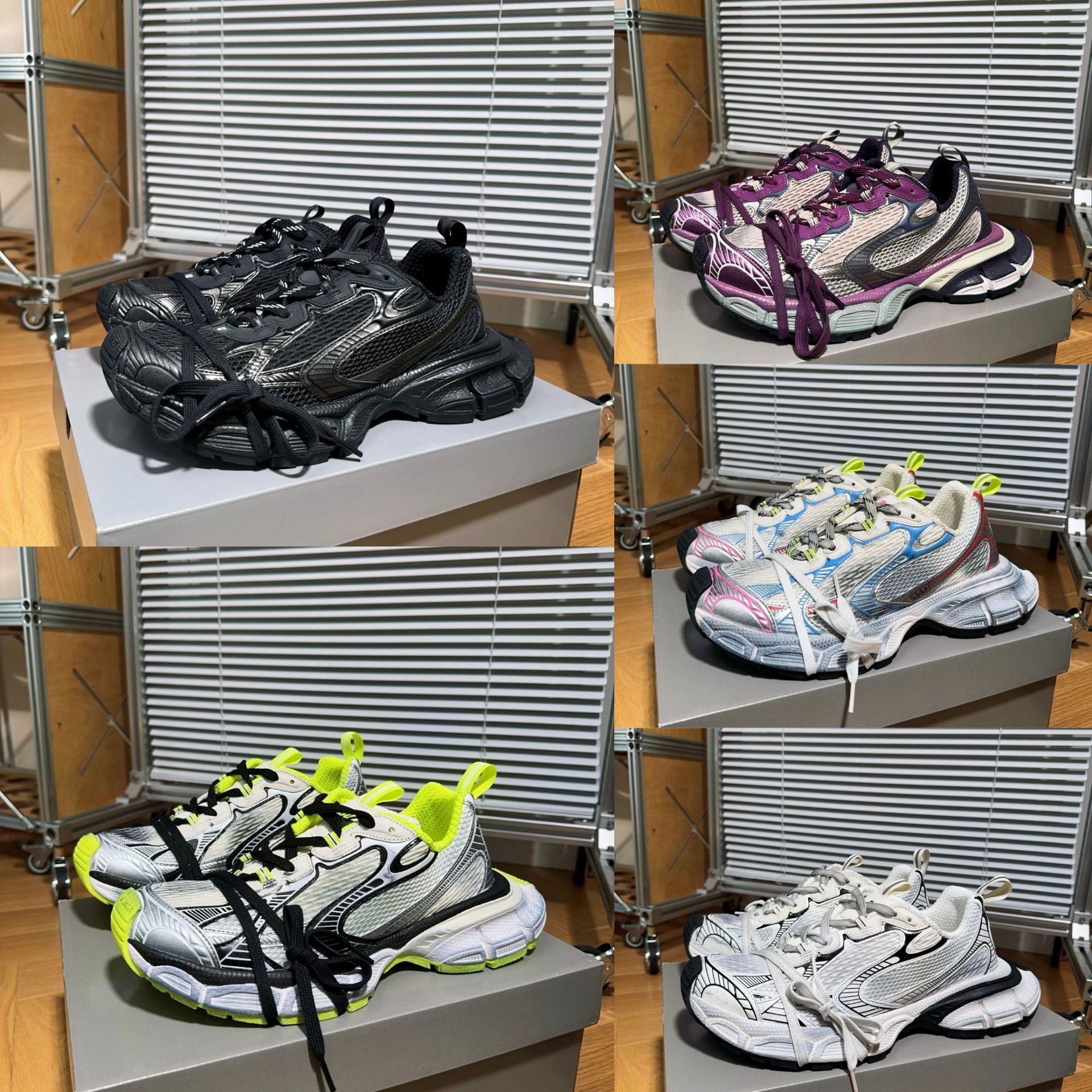 Cross-border, in-stock 3XL dad shoes, distressed mesh design, lace-up, thick sole, height-increasing, unisex, retro, functional style, athletic shoes