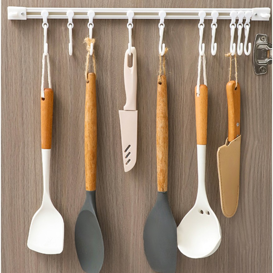 Kitchen storage sliding track hook cabinet door storage hook tool without punching cabinet door storage storage rack