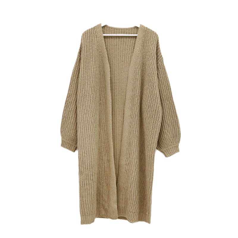 Estilo coreano estilo perezoso pit suéter largo abrigo de las mujeres otoño e invierno nuevo color sólido suelta linterna manga punto cardigan moda