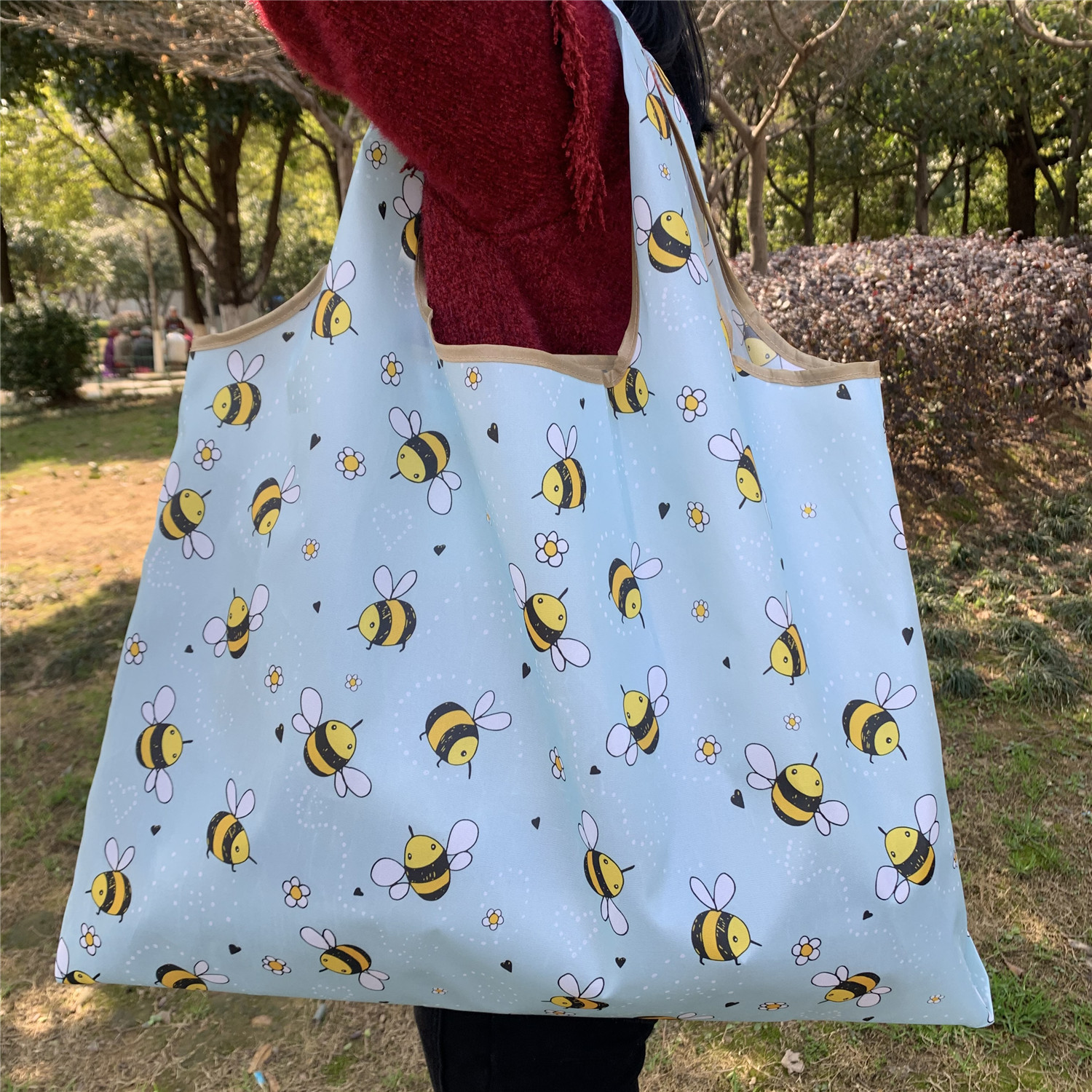 Bolsa de compras plegable de la protección del medio ambiente del paño de Oxford bolsa de almacenamiento portátil bolsa de supermercado grande bolsa de dibujos animados japonés