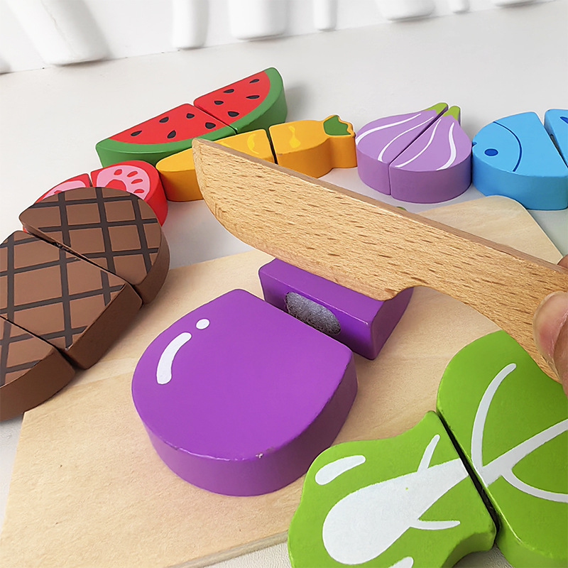 Verduras y frutas para niños pequeños, música de corte, simulación magnética de madera, juego de la casa, juego de corte, juego de rompecabezas, juguete