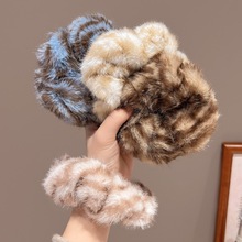 复古豹纹毛茸茸大肠发圈女秋冬不伤发扎头绳气质毛绒头花发饰发绳