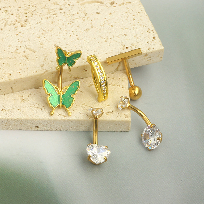 Sexy Simple Copper Zircon Butterfly Navel Ring Body Piercing Belly Button Ring 3 Colors Optional detail image 10