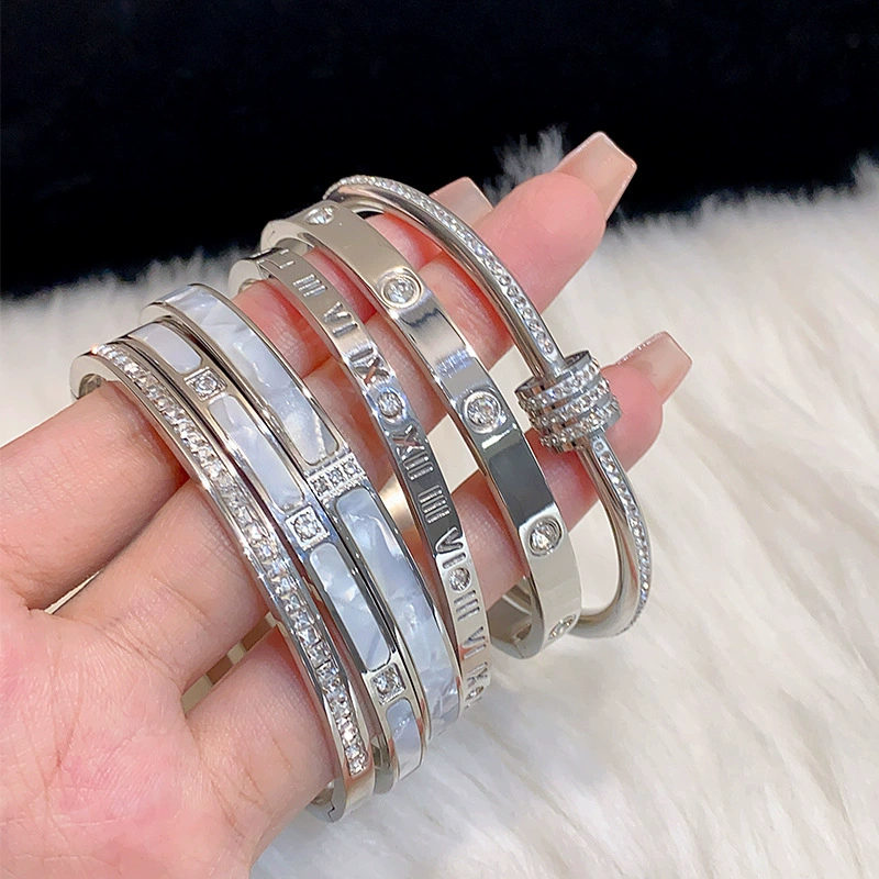 Bracelet, stainless steel, light‑luxury style with diamond‑accent options, silver variants