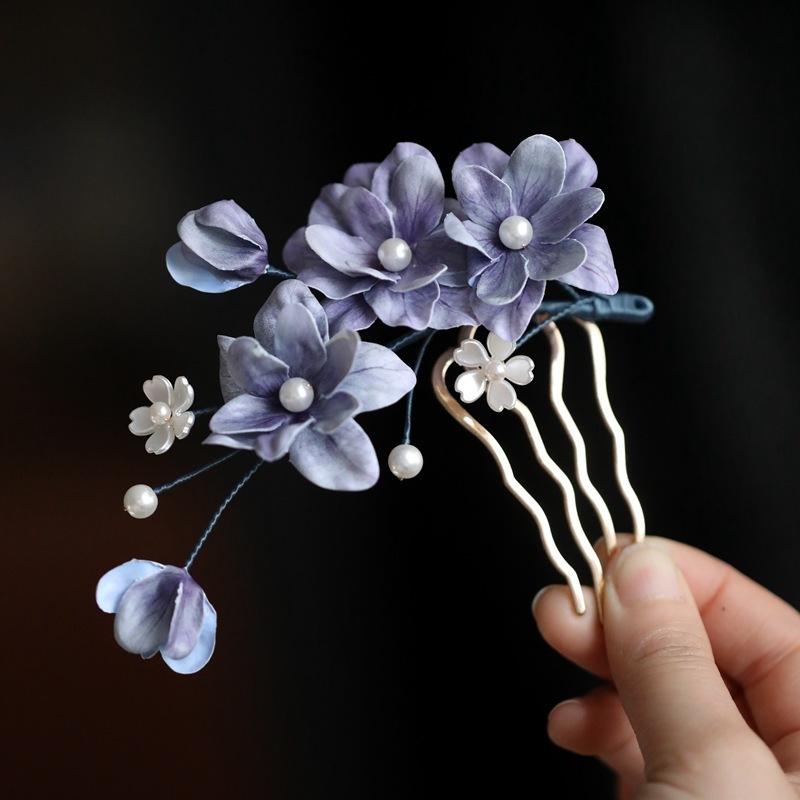 古代風の花の頭飾りサイドクリップ、古典的なチャイナドレスと漢服のバックプレスアクセサリー、唐風のヘアピンサイドクリップ、超妖精|undefined