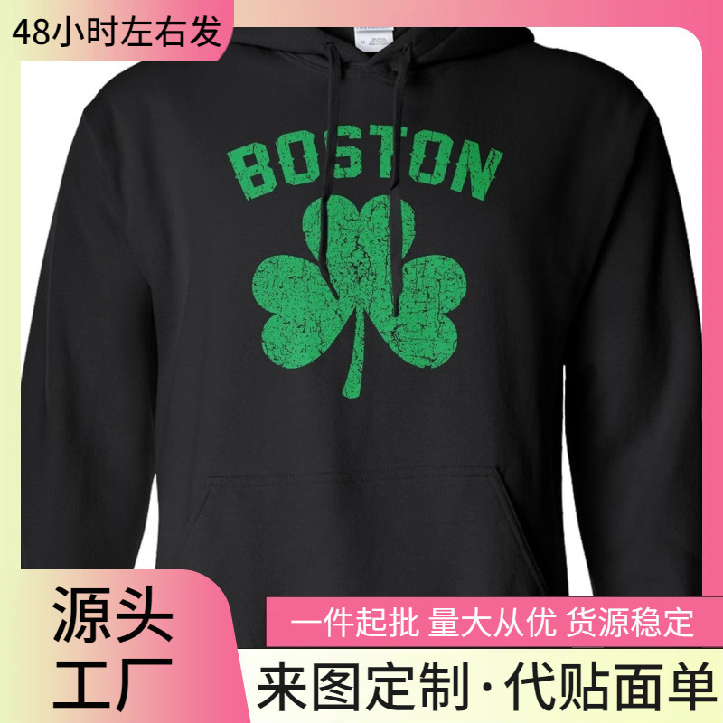 Cross-Border European Size Threadrock Women's Green Boston Clover Hooded Sweatshirt