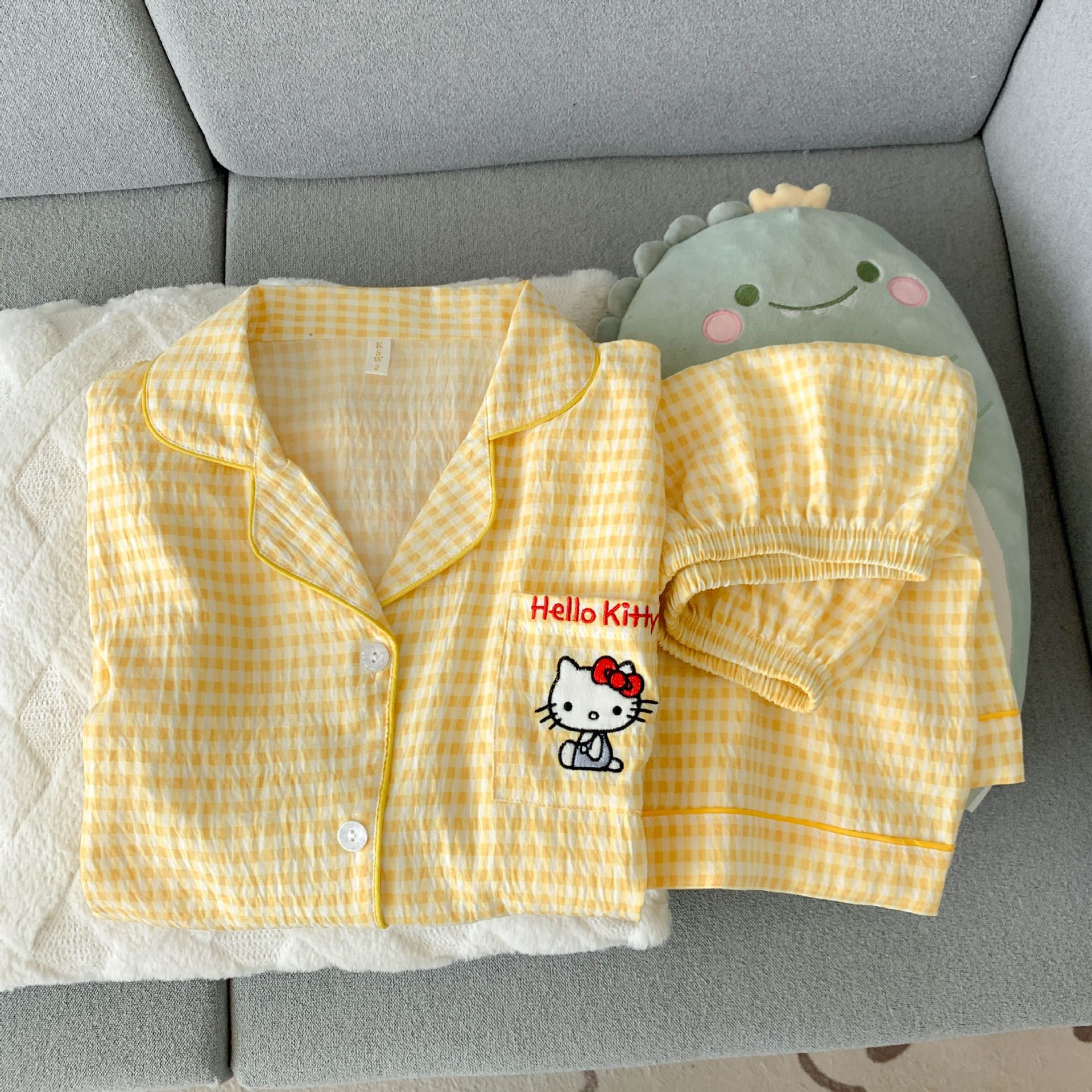 Nube de algodón pijama de mujer dibujos animados bordado dos piezas de verano nuevo estilo se puede usar ropa para el hogar grande suelta