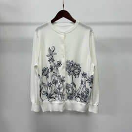 ED24年新款高品质重工花卉刺绣长袖开衫 纯棉法式舒适针织上衣