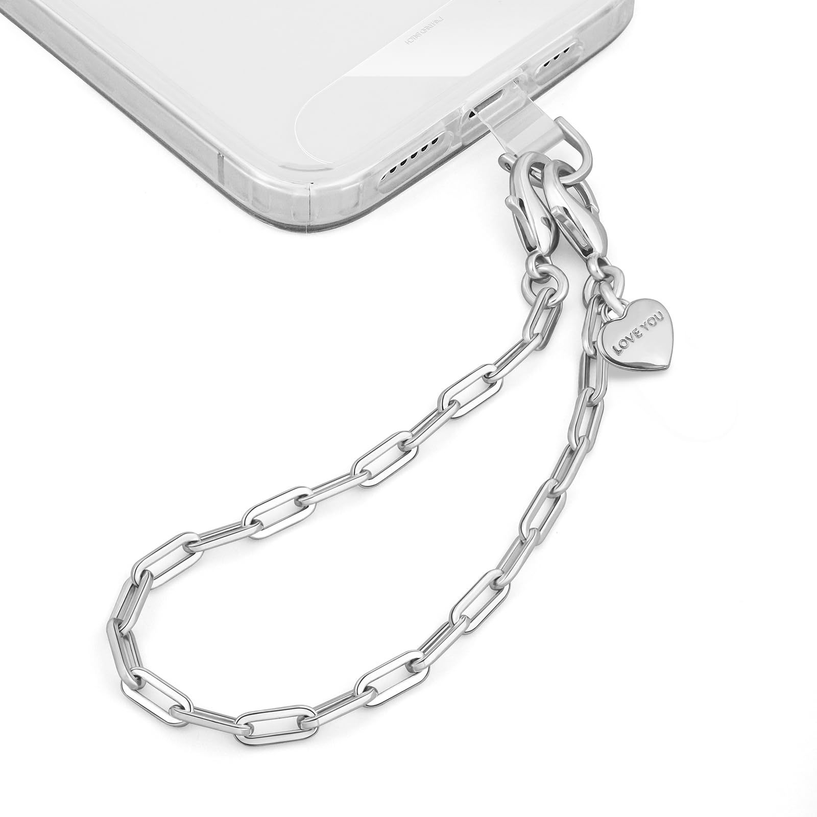 Chain Mobile Phone Pendant Multi-Color Love Heart Pendant D-Shaped Mobile Phone Spacer Silver Chain Heart Mobile Phone Pendant