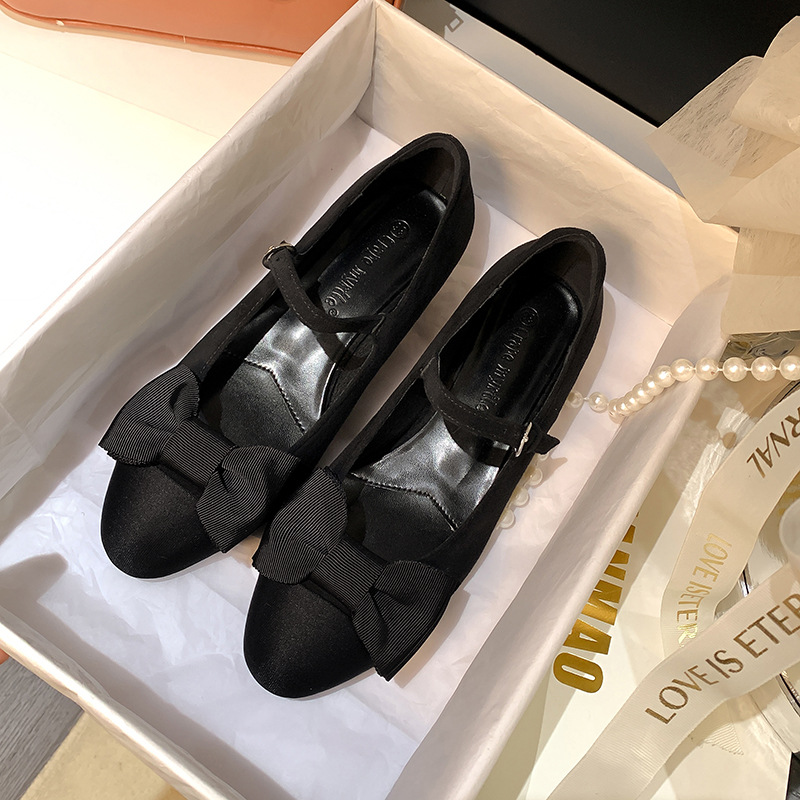 Zapatos Mary Jane con Correa y Punta Redonda para Mujer, Estilo Coreano, Novedad de Primavera 2025, con Lazo Dulce, Estilo Influencer