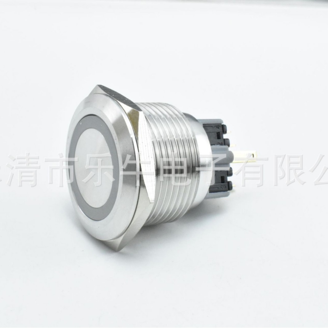 28mm金属按钮 平头带灯 复位开关 环形LED灯 IP67防水金属开关