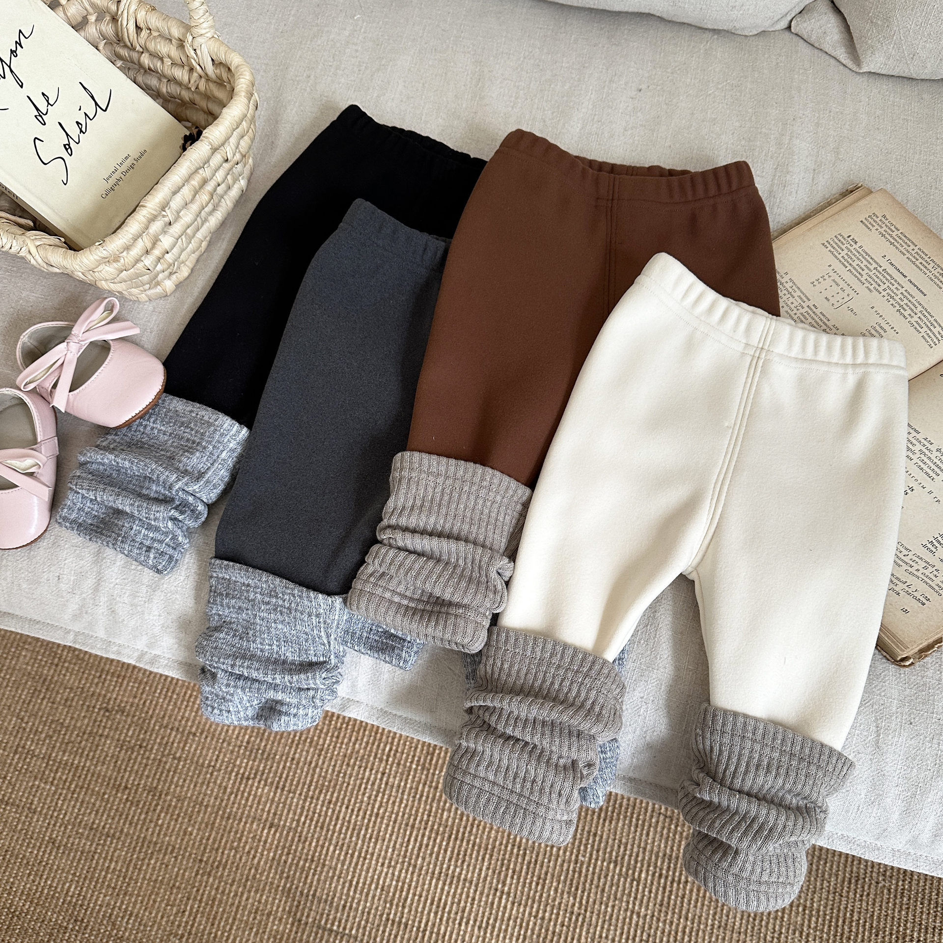 女童打底裤秋冬款新款洋气宝宝加绒加厚拼色裤子冬装儿童外穿长裤