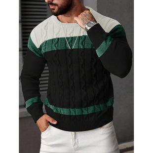 I 44984 Men's Color Block Crew Sweater ��ʿƴɫ�A�Ië��