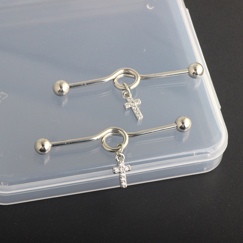 2022 Cross Love Ear Long Rod Earrings Piercing Jewelry Industrial Long Ear Rod Ear Bone Nails detail image 11