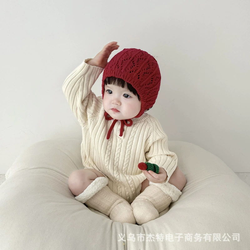 Детская вязаная шапка с защитой ушей в стиле ретро, ​​модная детская шапка, милая и стильная шапка на шнуровке для мальчиков и девочек