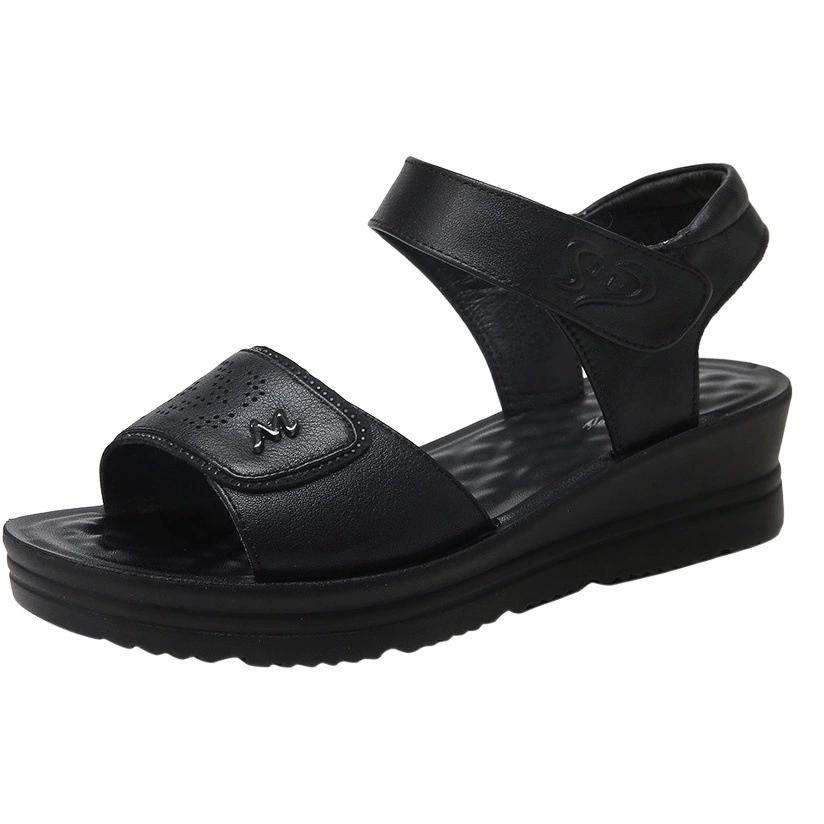 Лидер продаж, сандалии на танкетке из натуральной кожи, женская летняя пляжная обувь на полой дышащей платформе, универсальная Нескользящая женская обувь больших размеров 620967