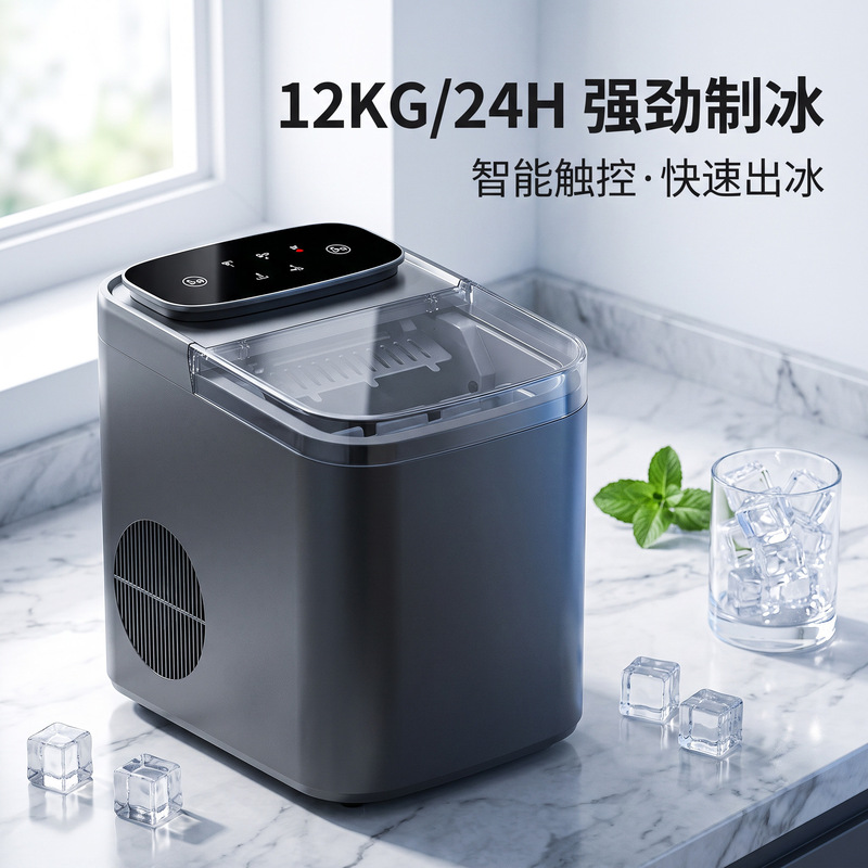 Commercial small desktop ice maker for export, featuring button operation, ideal for bars and beverage shops, providing quick ice production