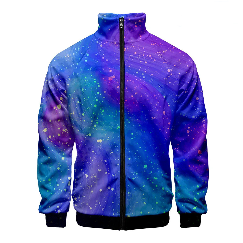 Temperamento colorido impresión digital 3d ventas directas de fábrica comercio exterior versión coreana de la chaqueta de cuello alto con cremallera delgada MF10