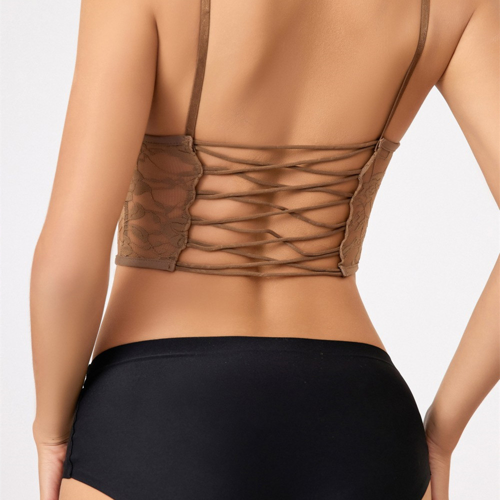 INS moda sexy europea y americana sin espalda correa cruzada correa de encaje de las mujeres irregulares pecho halagador chica caliente chaleco superior