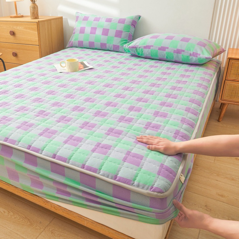 2025 nueva clase A de algodón teñido en hilo de algodón lavado funda de cama cubierta protectora de colchón grueso acolchado funda de cama de una sola pieza