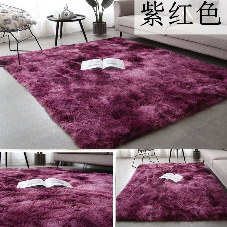 Alfombra teñida de seda de felpa de pelo largo transfronterizo, alfombra de piso, sala de estar, dormitorio, manta de cama resistente a la suciedad y fácil de cuidar