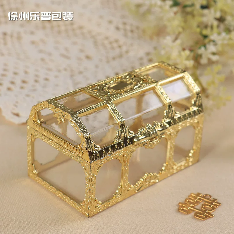 Креативная золотая шкатулка-сокровищница Ferrero, коробка для шоколадных конфет на свадьбу, украшение для торта, пластиковая ажурная