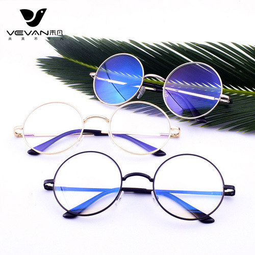 Retro literary round anti-blue light glasses metal frame men and women same style round frame Harry Potter flat glasses cross-border