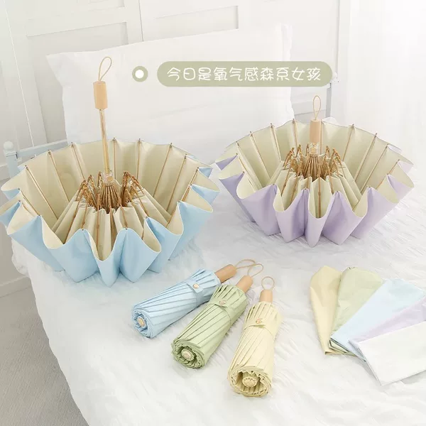 16-Bone Vintage Colored Glue Sun Umbrella Sunny Umbrella Dual-Use Female Ins Student Anti-Wind Sun Protection UV Protection Sunshade Umbrella