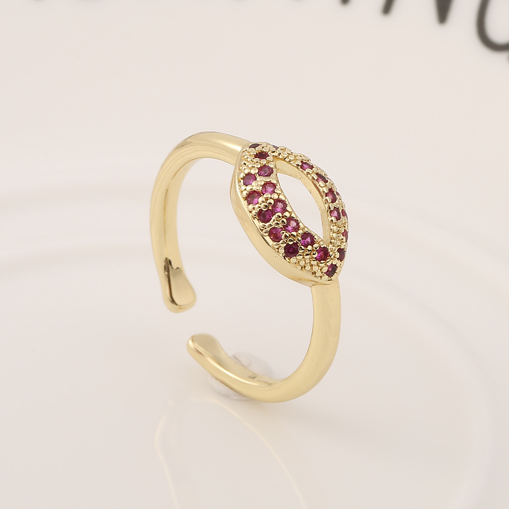 Simple Copper Color Zircon Red Lip Opening Adjustable Ring display picture 5