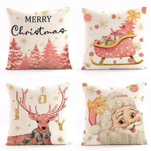 Cross-border hot sale Christmas printed pillowcase elk pink Santa tree car sofa cushion cover wholesale