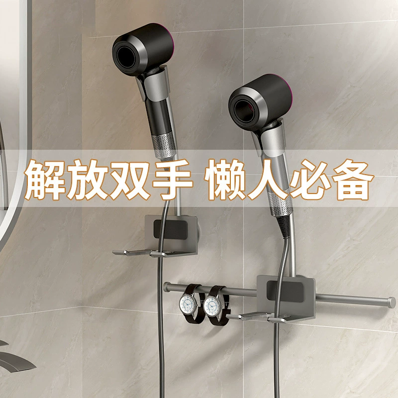 Подставка для фена hands-free, стойка для фена без рук, полка-держатель для ванной, без сверления, алюминиевая