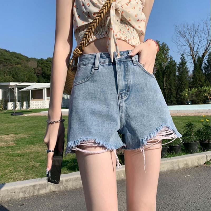 潮流美式牛仔短裤女薄款夏季2026新款时尚休闲高腰显瘦a字热裤子