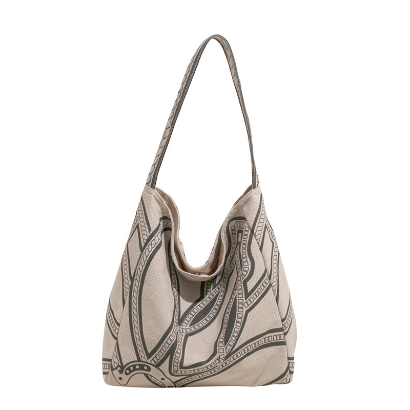 Bolsos para mujer 2025 nuevo estilo con estampado de lino de gran capacidad bolso de viaje casual tendencia perezosa bolso de hombro simple de viaje