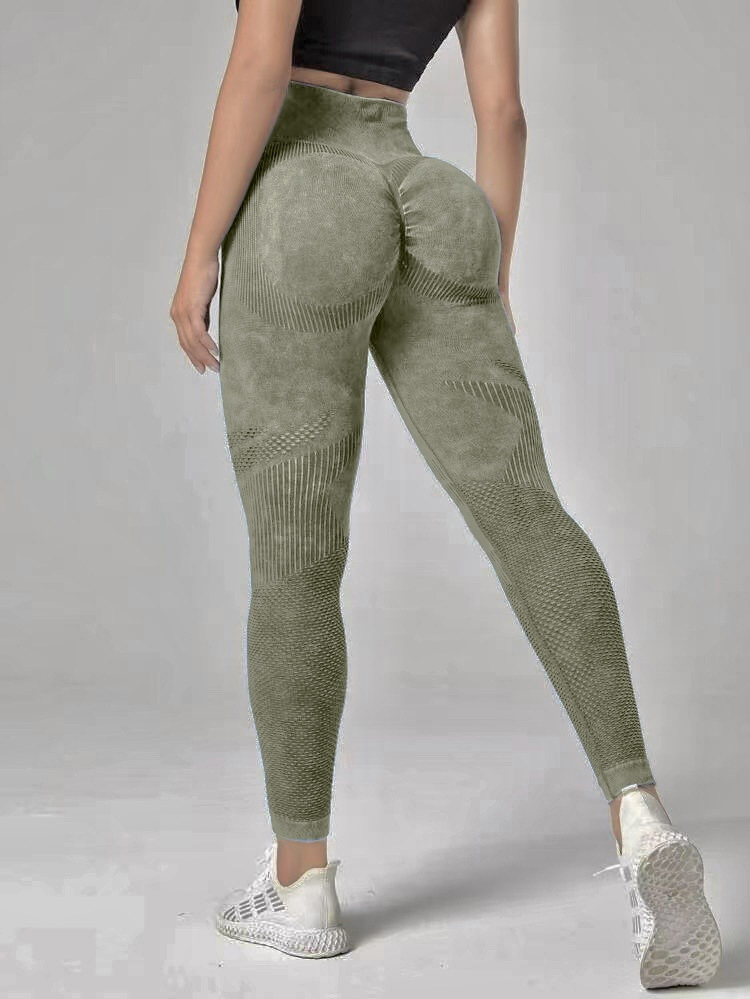 Pantalones de yoga sin costuras huecos de malla, pantalones de fitness de cintura alta, glúteos, lavado de mujer, deportes, esculpir el cuerpo, melocotón ajustado
