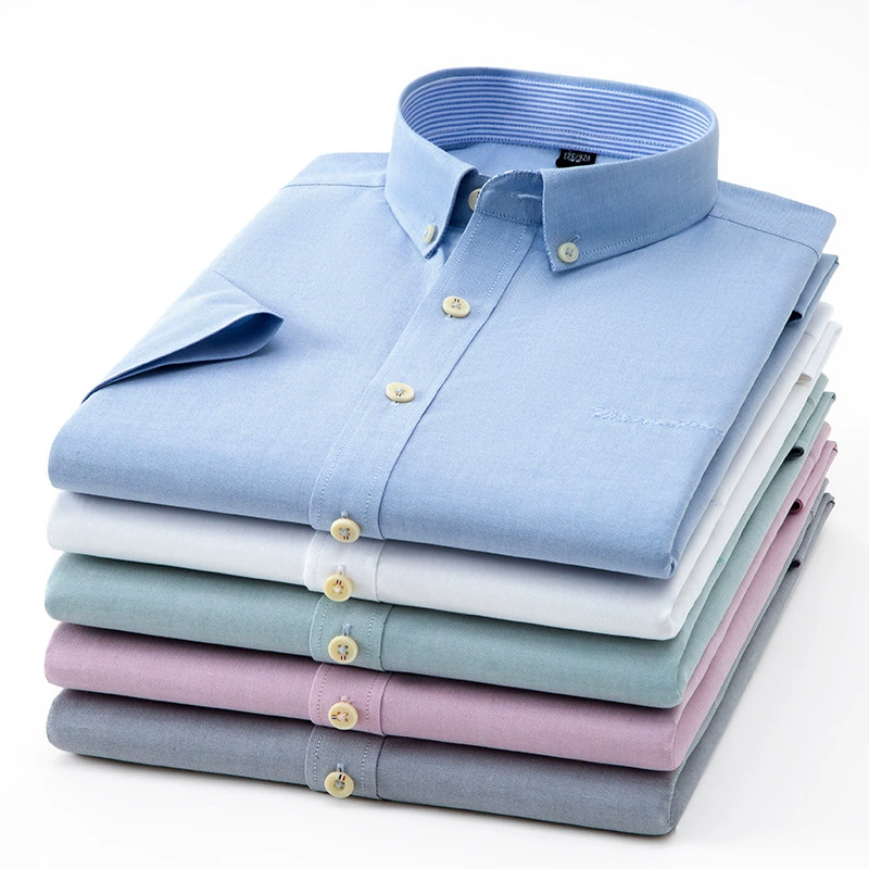 Новая весенняя новая хлопковая рубашка-оксфорд с короткими рукавами, мужская деловая повседневная однотонная белая рубашка из чистого хлопка, облегающая посадка